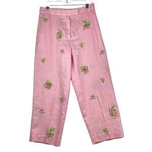 Vintage Rosanna pants size 12 waist 32  hip 42 length 24 highwaistlinen pink
